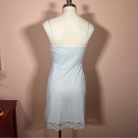 Vintage 40 50 Retro Vanity Fair Pale Blue Lace mini Slip Dress Night Gown - Picture 4 of 17